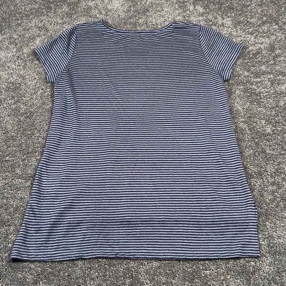 Eileen Fisher T Shirt Women's Petite PS Blue Stripe V-Neck Top Organic Linen - Picture 5 of 7